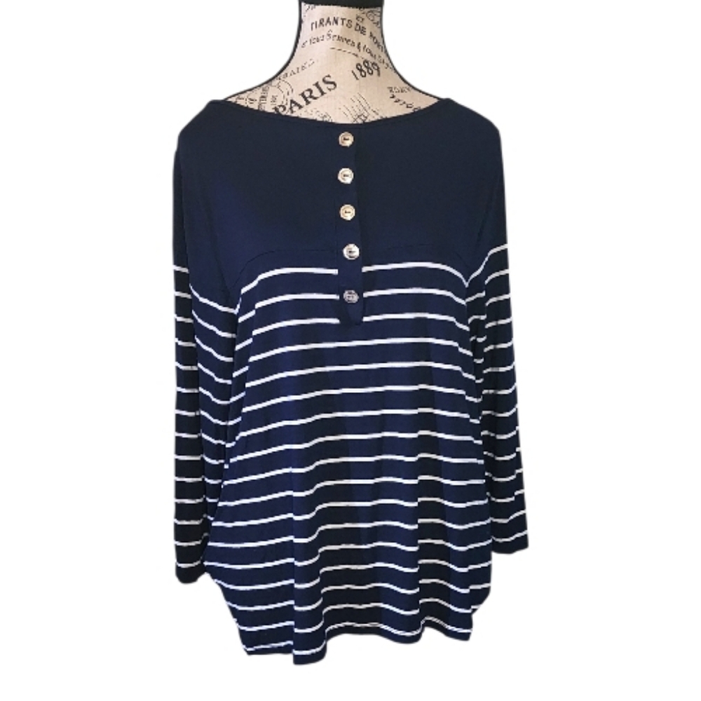 Laila Jayde Striped Henley Top, 1X